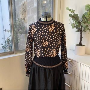 French Connection Speckled Cheetah Mock Neck Blouse, Size XS, NWOT